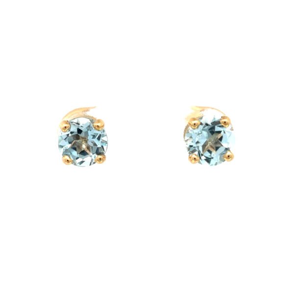 9K Yellow Gold Stud Earrings with 2 Round Sky Blue Topaz