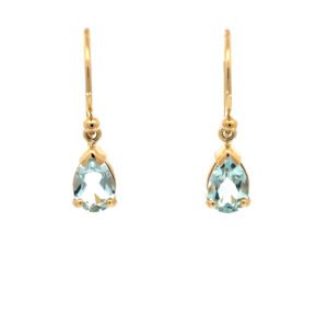 9K Yellow Gold Hook Earrings with 2 Pear Shaped Aquamarines