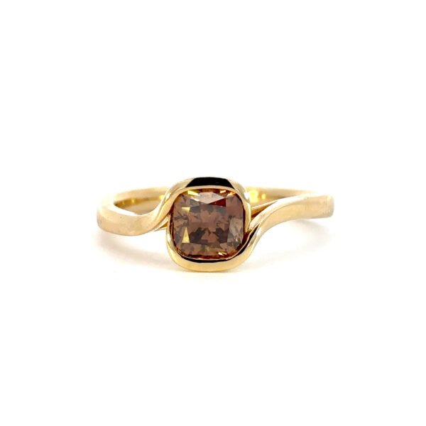 18K Yellow Gold Ring Champagne Diamond 1.07 Carat