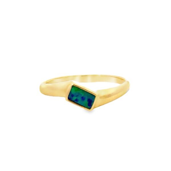 14K Yellow Gold Ring with Rectangular shaped Doublet Opal 0.30 Carat