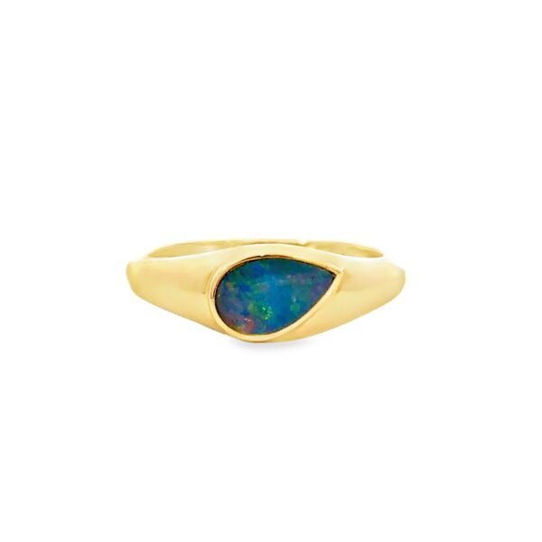 14K Yellow Gold Ring with Pear shaped Doublet Opal 0.60 Carat