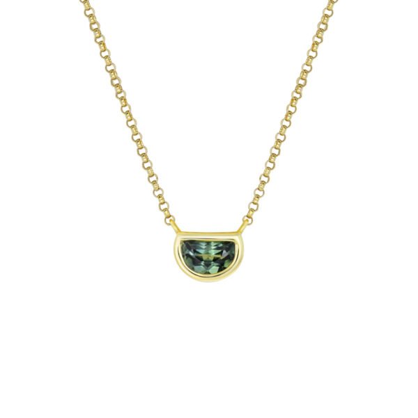 9K Yellow Gold Adele Necklace with Teal Sapphire 0.29 Carat