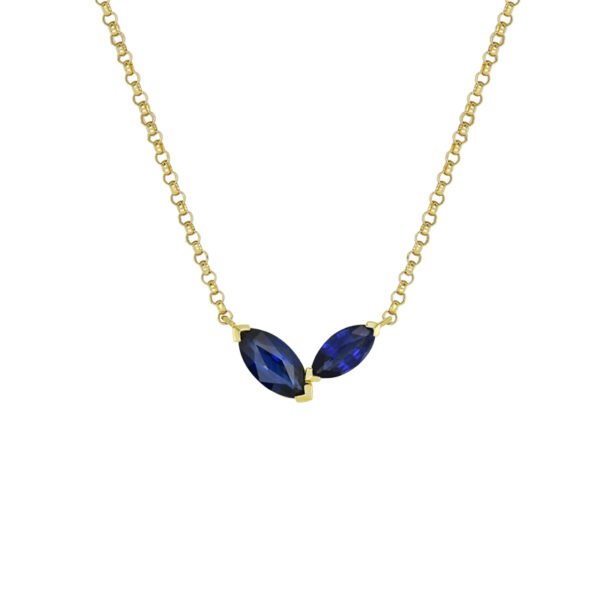 9K Yellow Gold Nayana Necklace with 2 Marquise cut Blue Sapphires TCW 0.48 Carat