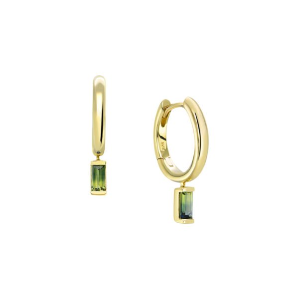 9K Yellow Gold June Earrings with 2 Baguette cut Parti Sapphires TCW 0.26 Carat