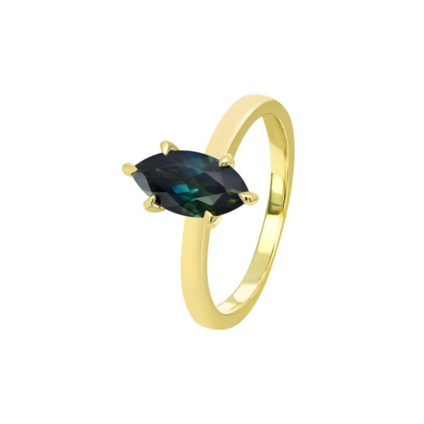 9K Yellow Gold Maya Ring with Marquise cut Parti Sapphire 1.84 Carat