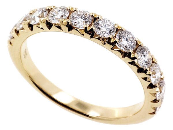 18K Yellow Gold Ring with 11 Round White Diamonds TDW 1.01 Carat