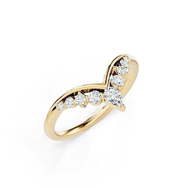 18K Yellow Gold Ring with Pear cut Diamond 0.11 Carat and 8 Natural Round White Diamonds TDW 0.16 Carat