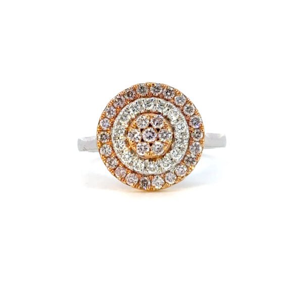 18K White Gold Ring with 29 Round Pink Diamonds TDW 0.52 Carat and 14 Round White Diamonds TDW 0.18 Carat