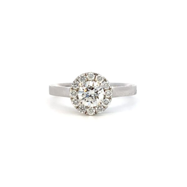 14K White Gold Halo Ring with 13 Round White Diamonds TDW 0.72 Carat