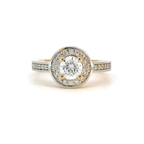 18K Yellow and White Gold Ring with 28 Round White Diamonds TDW 0.95 Carat
