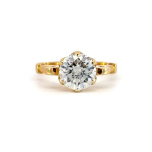 18K Yellow Gold Solitaire Ring with Round Lab Grown Diamond 1.91 Carat