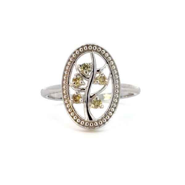 14K White Gold Ring with 5 Round Green Diamonds TDW 0.15 Carat