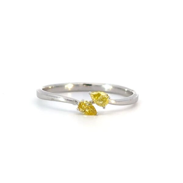 18K White Gold Ring with 2 Pear cut Yellow Diamonds TDW 0.22 Carat