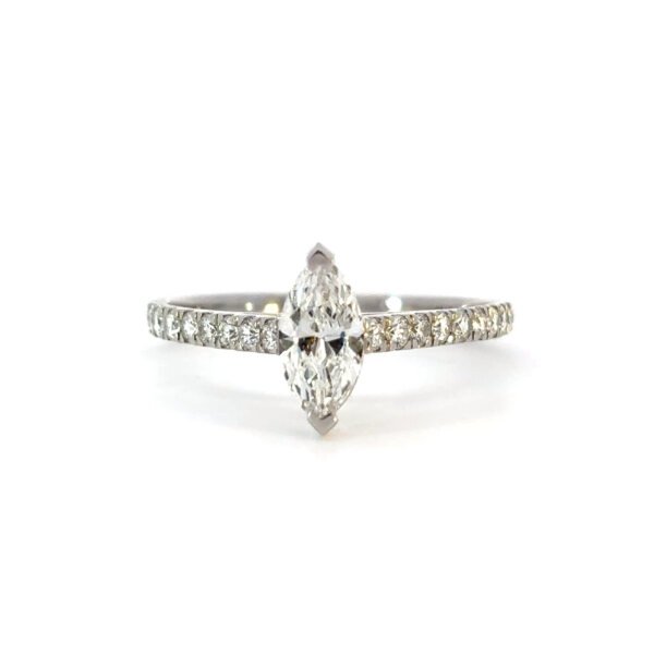 18K White Gold Ring with Marquise cut Lab-grown White Diamond 0.51 Carat and 18 Round Lab-grown White Diamonds TDW 0.34 Carat