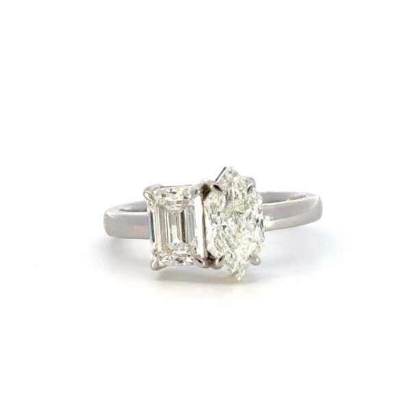 Platinum Ring with Hexagon cut Lab-grown White Diamond 1.05 Carat and Emerald cut Lab-grown White Diamond 1.03 Carat