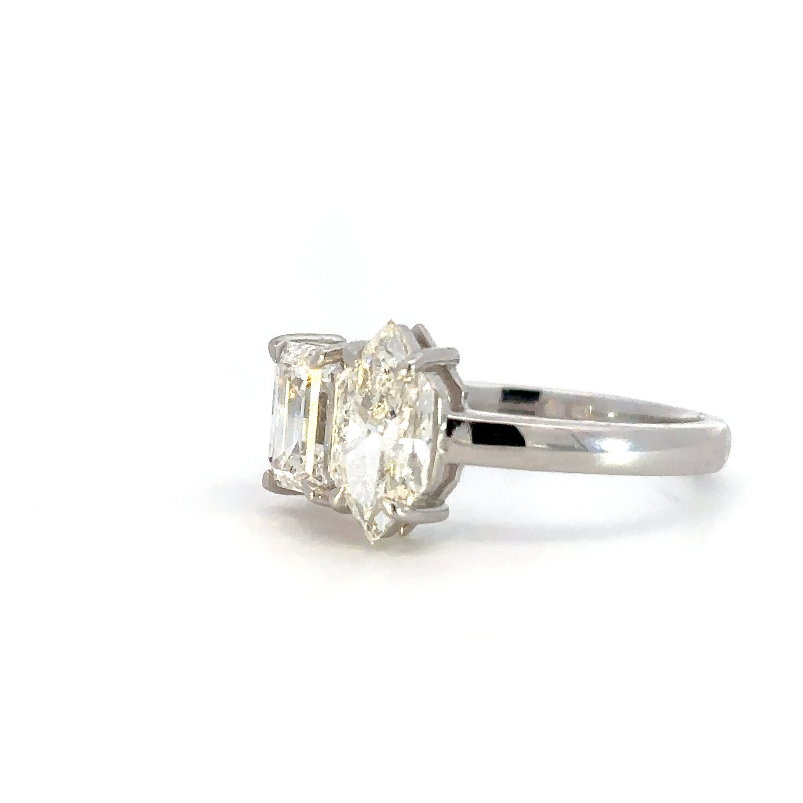 Platinum Ring with Hexagon cut Lab-grown White Diamond 1.05 Carat and Emerald cut Lab-grown White Diamond 1.03 Carat - Image 2