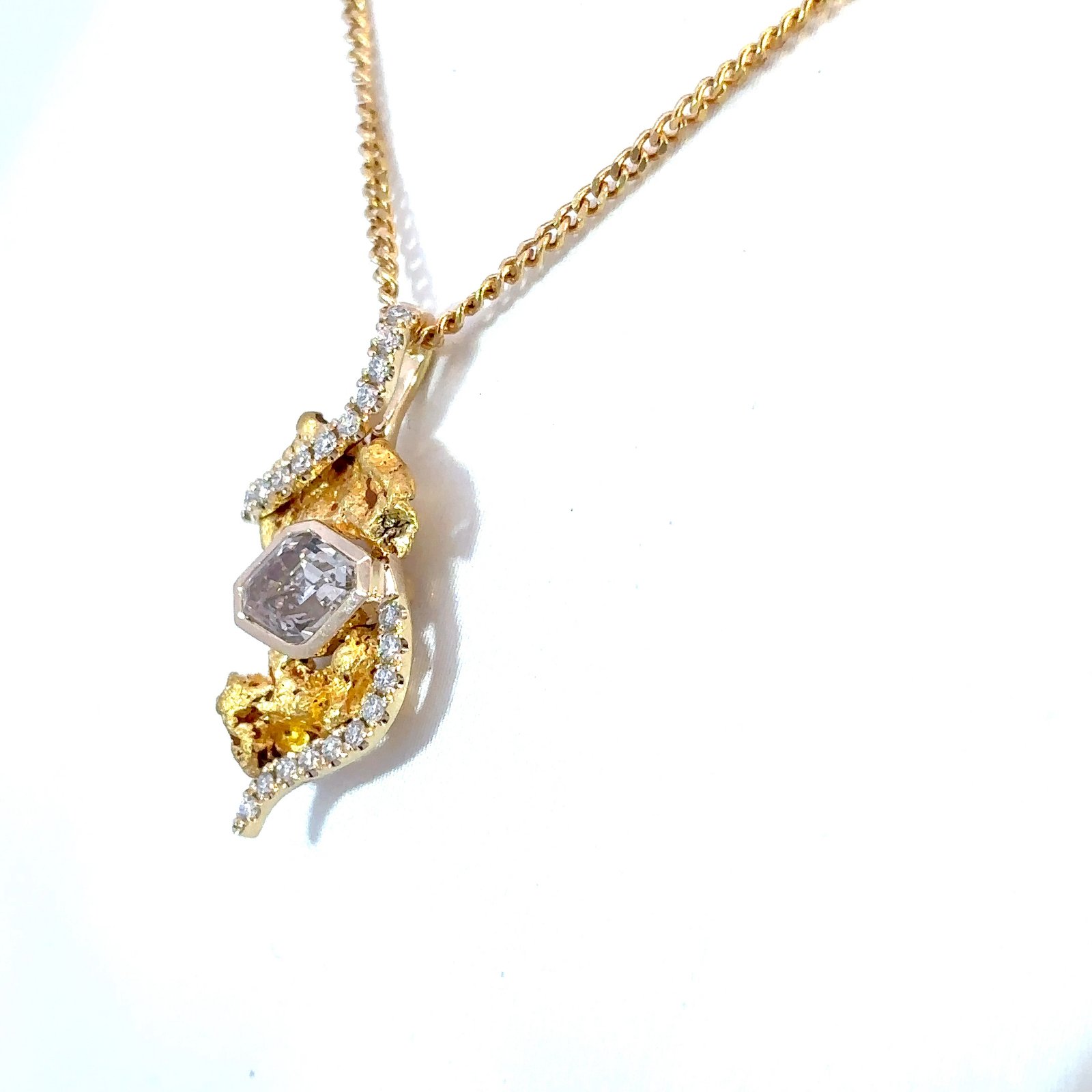 18K Yellow Gold Nugget Pendant with Light Brown Diamond 0.52 Carat and 20 Round White Diamonds TDW 0.88 Carat - Image 2