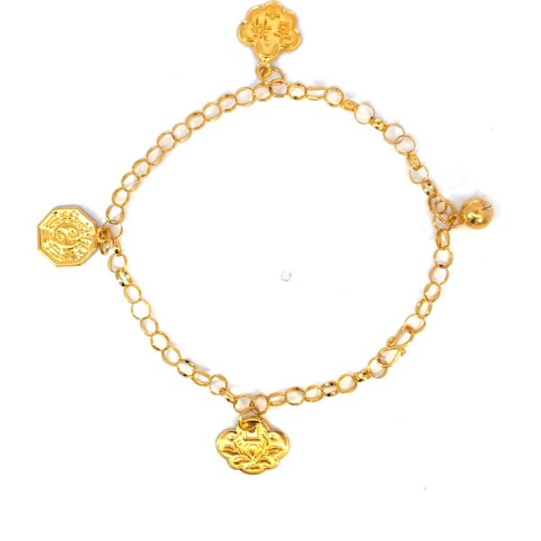 21K Yellow Gold Belcher Bracelet with Charms – 15cm