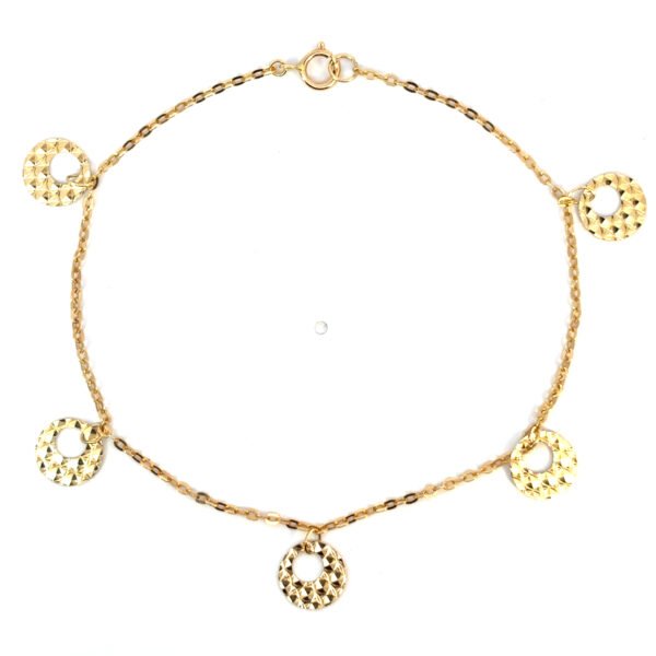 18K Yellow Gold Cable Bracelet with Round Charms – 20cm