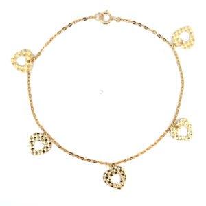 18K Yellow Gold Cable Bracelet Heart Shaped Charms – 20cm
