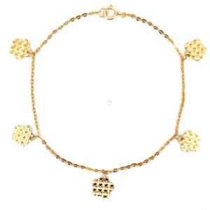 18K Yellow Gold Cable Bracelet with Flower shaped Charms – 19cm