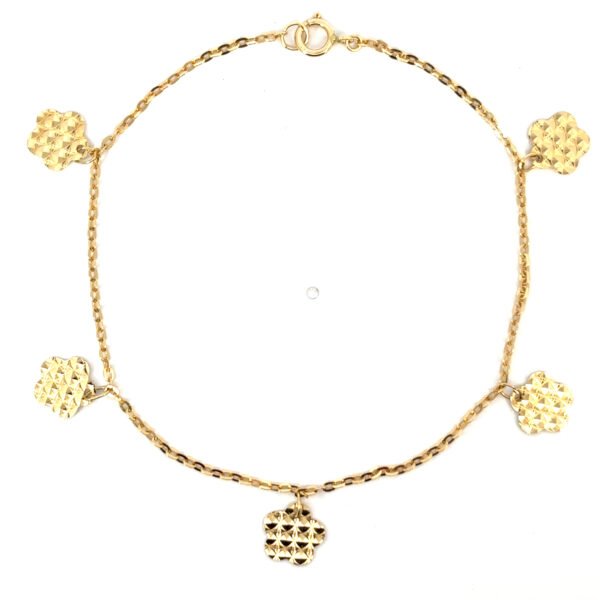 18K Yellow Gold Cable Bracelet with Flower shaped Charms – 19cm