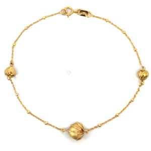18K Yellow Gold Cable Bracelet with Heart shaped Charms – 20cm
