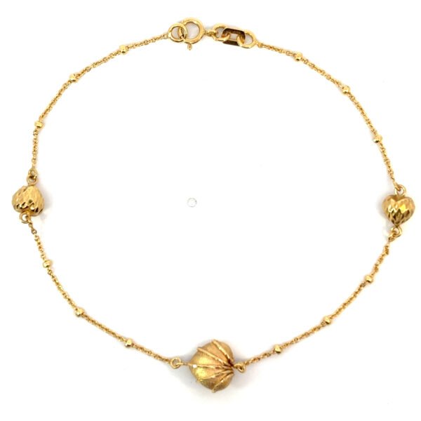 18K Yellow Gold Cable Bracelet with Heart shaped Charms – 20cm
