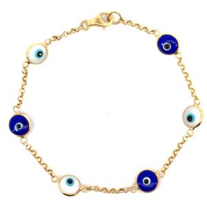 18K Yellow Gold Evil Eyes Belcher Bracelet – 18cm