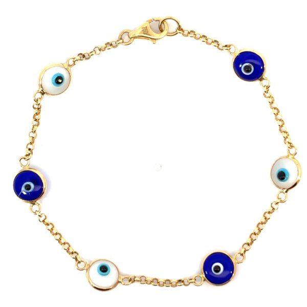 18K Yellow Gold Evil Eyes Belcher Bracelet – 18cm