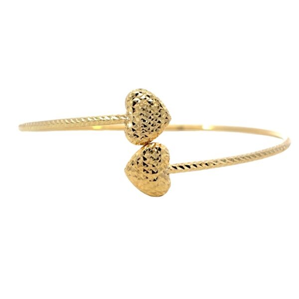 18K Yellow Gold Adjustable Bangle with Heart Shaped Ends