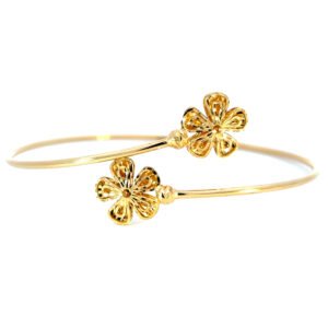 18K Yellow Gold Adjustable Bangle with Flower Shaped Ends