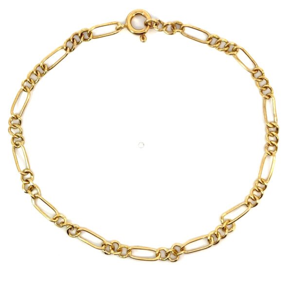 18K Yellow Gold Figaro Bracelet – 21cm