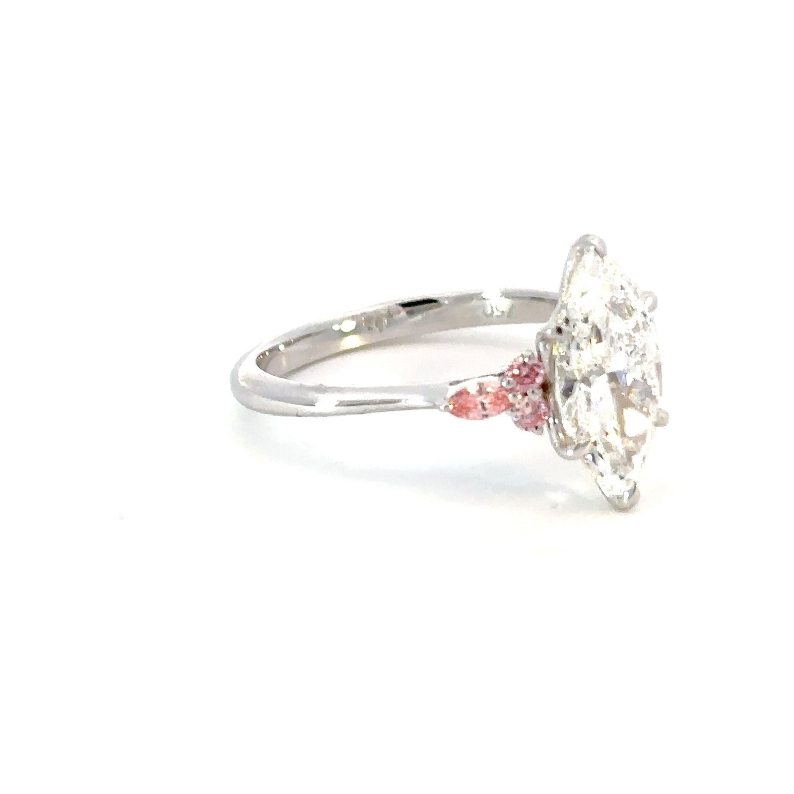 18K White Gold Ring with Marquise cut Lab Grown Diamond 2.0ct and 6 Round/Pear Pink Diamonds TDW 0.17 Carat - Image 3