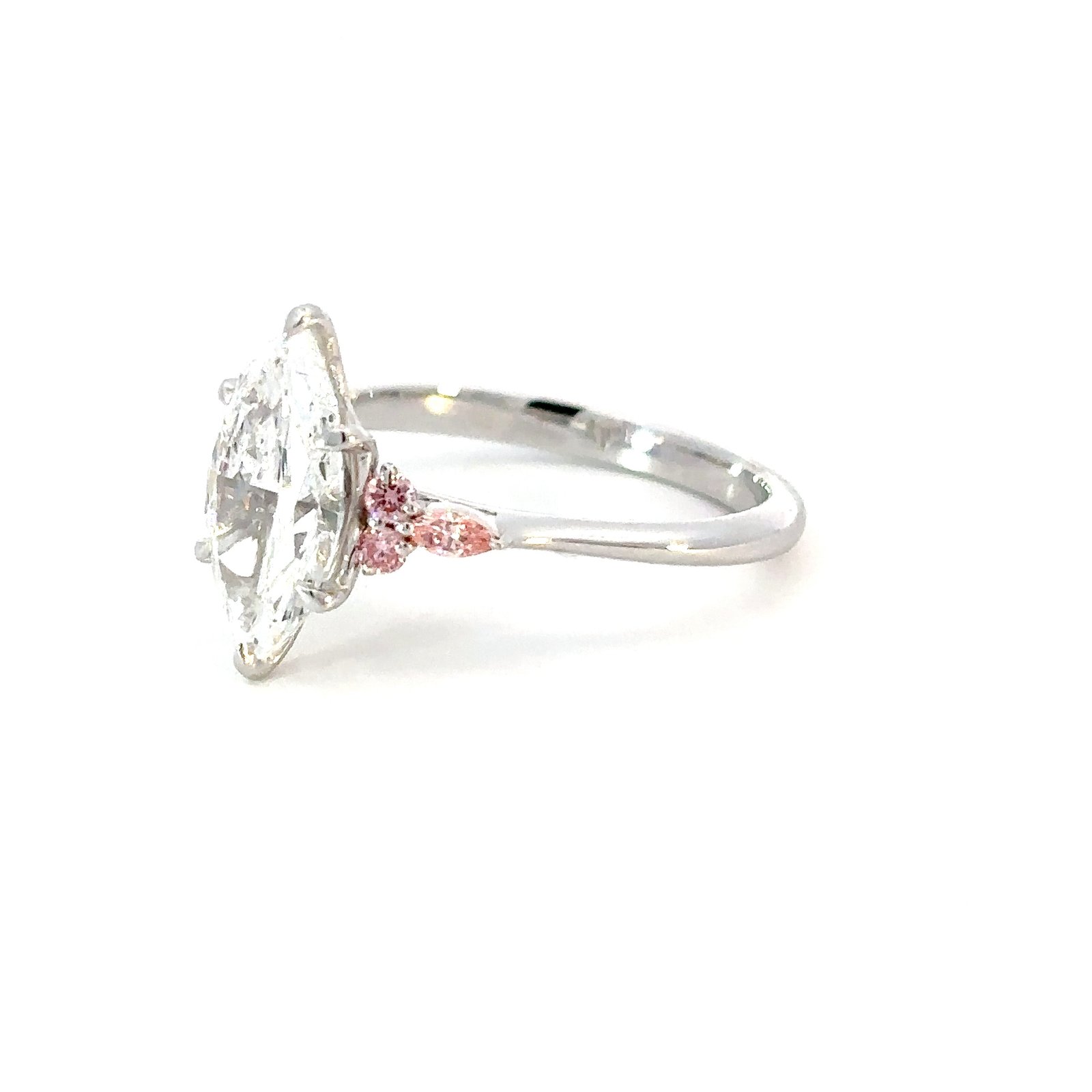 18K White Gold Ring with Marquise cut Lab Grown Diamond 2.0ct and 6 Round/Pear Pink Diamonds TDW 0.17 Carat - Image 2