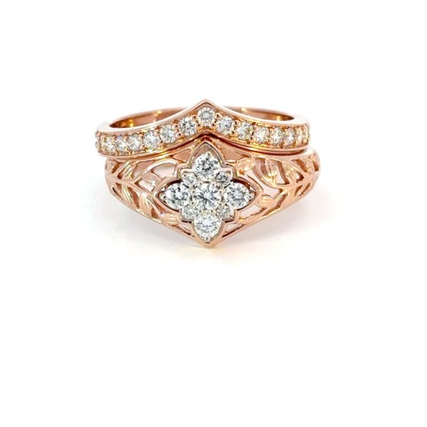 18K Rose Gold Twin Ring with 26 Round Lab Grown Diamonds TDW 0.6 Carat