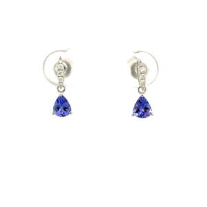 14K White Gold Stud Earrings with 2 Pear cut Tanzanites TCW 0.65 Carat and 10 Round White Diamonds TDW 0.06 Carat