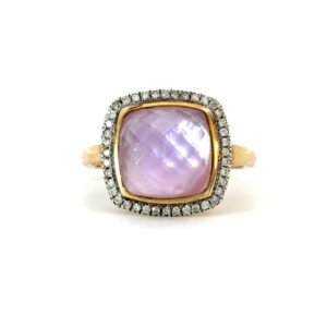 14K Rose Gold Ring with Pink Amethyst 3.90 Carat and 40 Round White Diamonds TDW 0.16 Carat
