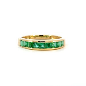 14K Yellow Gold Ring with 9 Emeralds TCW 1.0 Carat