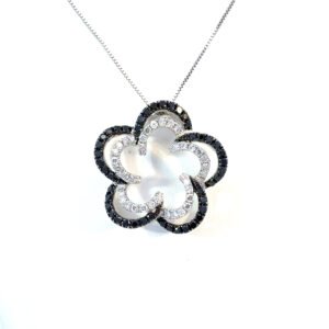 14K White Gold Pendant with 45 Round Black Diamonds TDW 0.36 Carat and 35 Round White Diamonds TDW 0.25 Carat