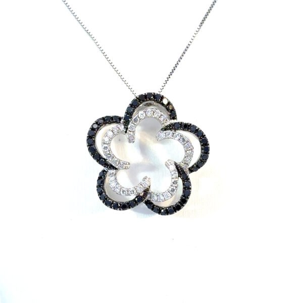 14K White Gold Pendant with 45 Round Black Diamonds TDW 0.36 Carat and 35 Round White Diamonds TDW 0.25 Carat