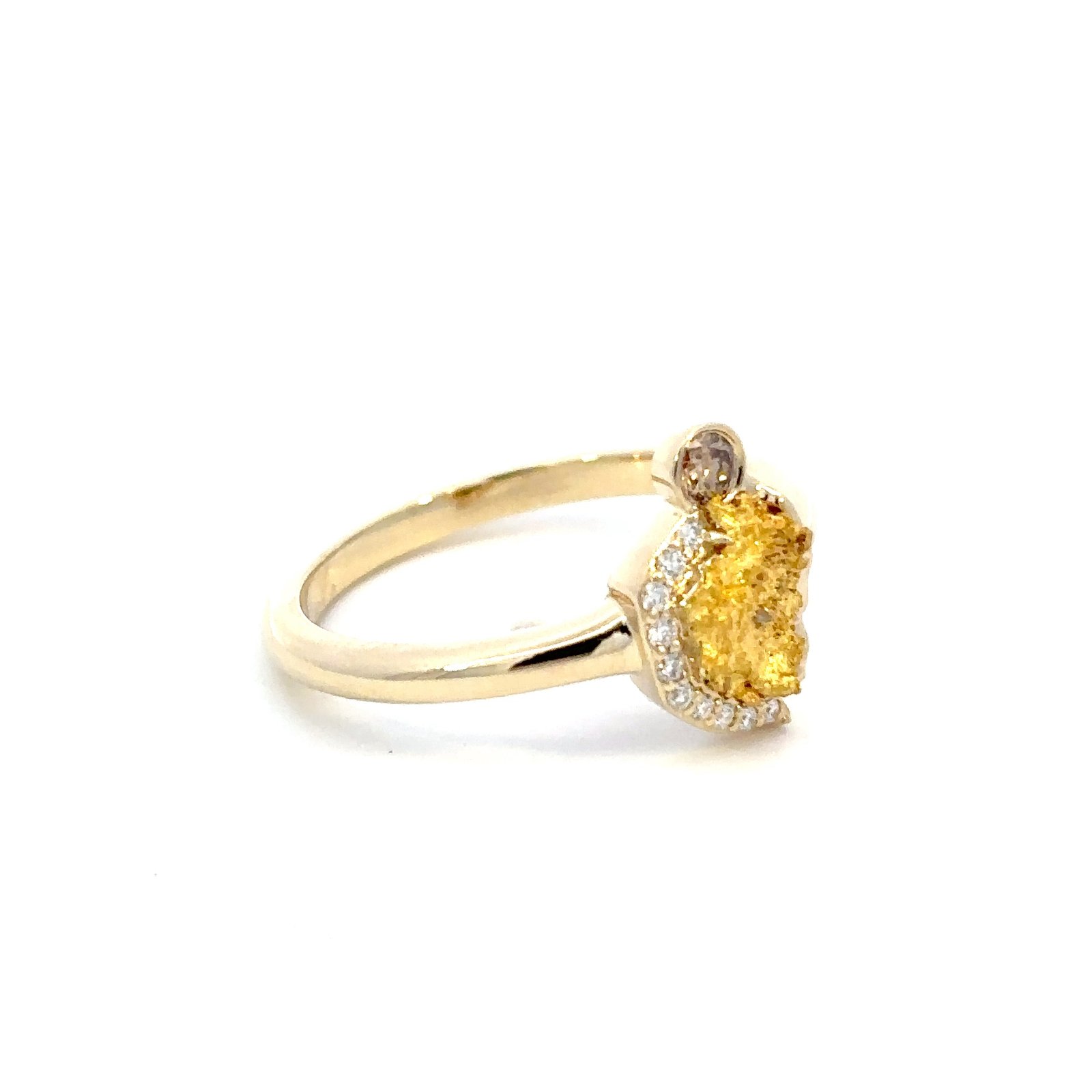 9K Yellow Gold Ring with Australian Nugget 0.48g Round Brown Diamond 0.07 Carat and 10 Round White Diamonds TDW 0.05 Carat - Image 3