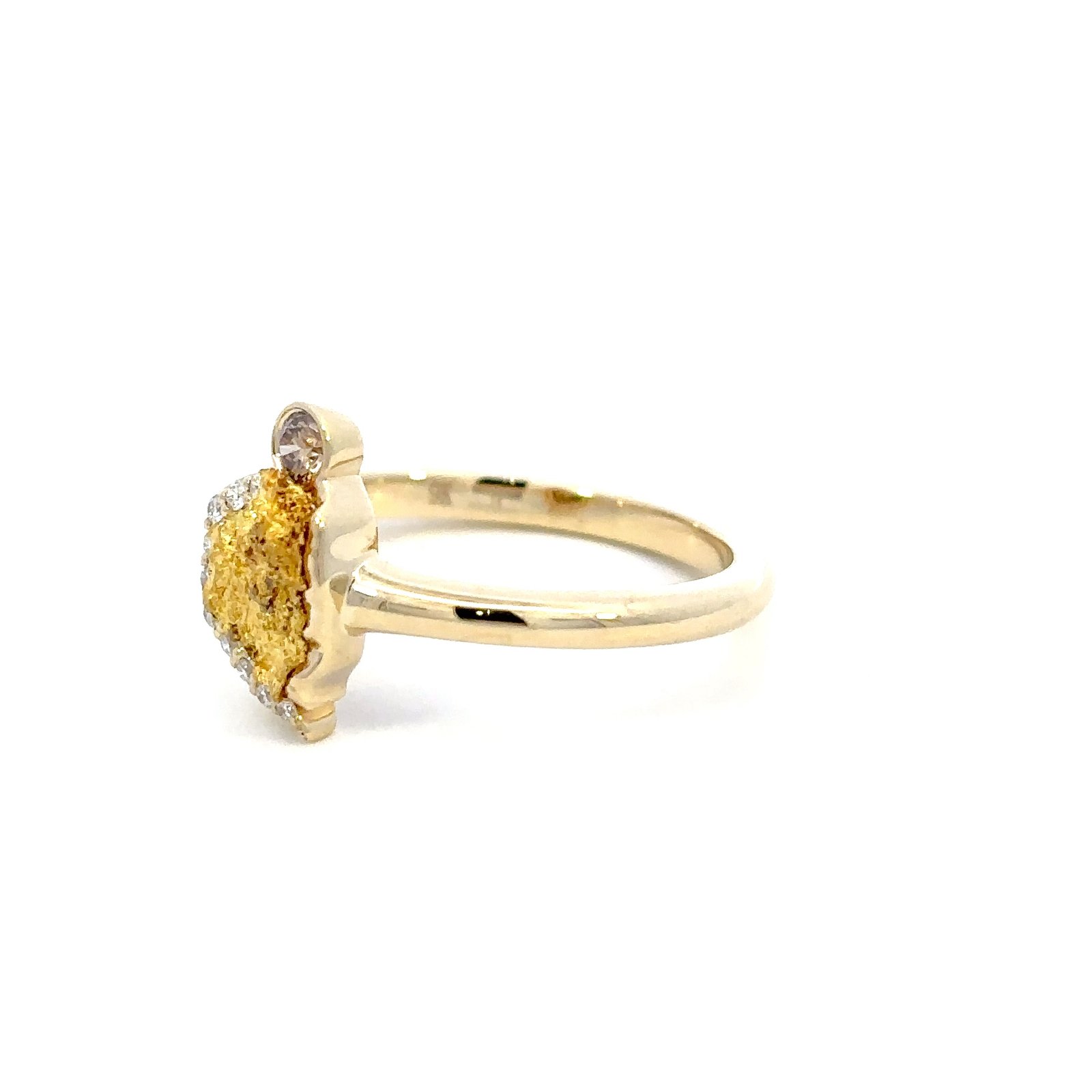 9K Yellow Gold Ring with Australian Nugget 0.48g Round Brown Diamond 0.07 Carat and 10 Round White Diamonds TDW 0.05 Carat - Image 2