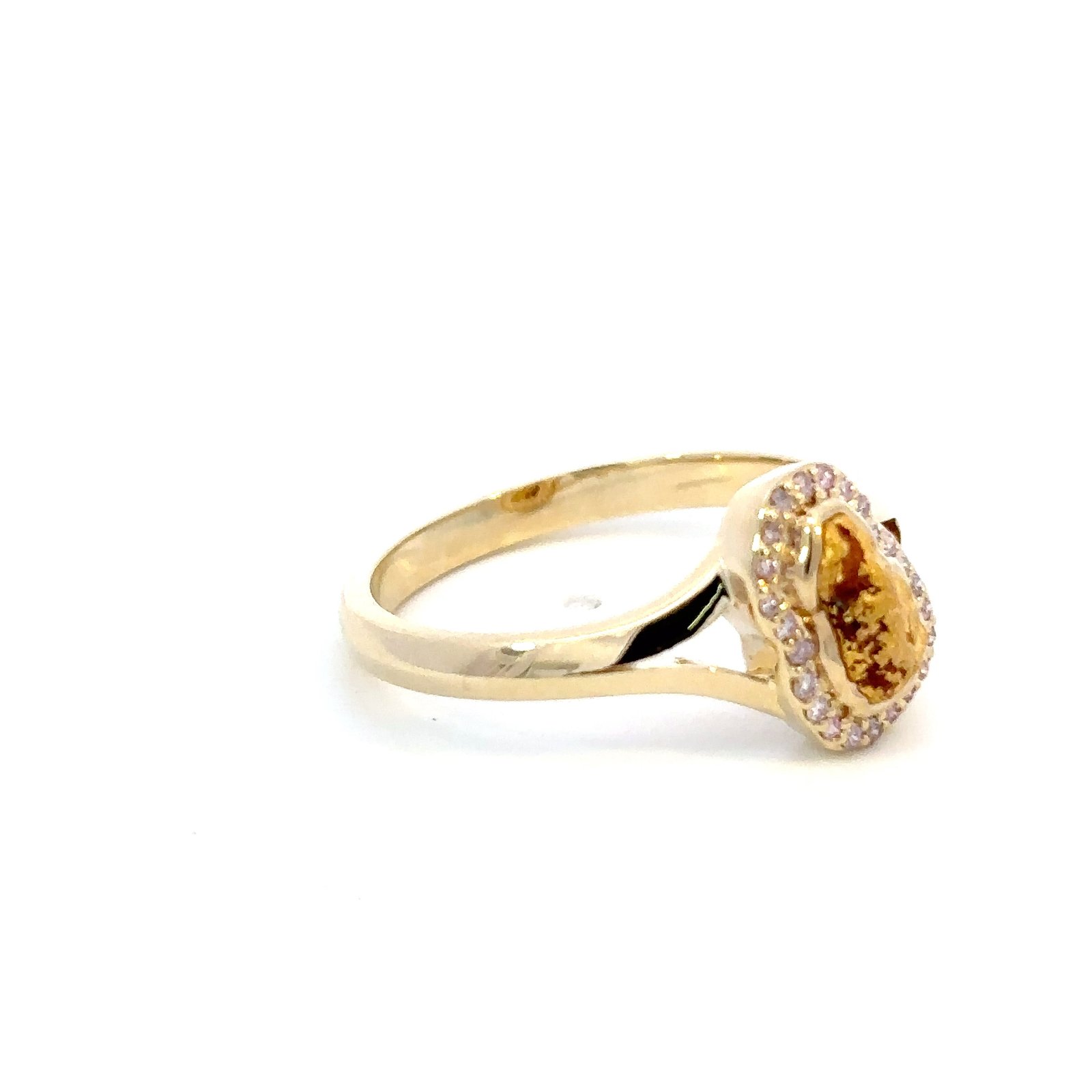 9K Yellow Gold Ring with Australian Nugget 0.43g and 24 Round Argyle Pink Diamonds TDW 0.09 Carat - Image 3