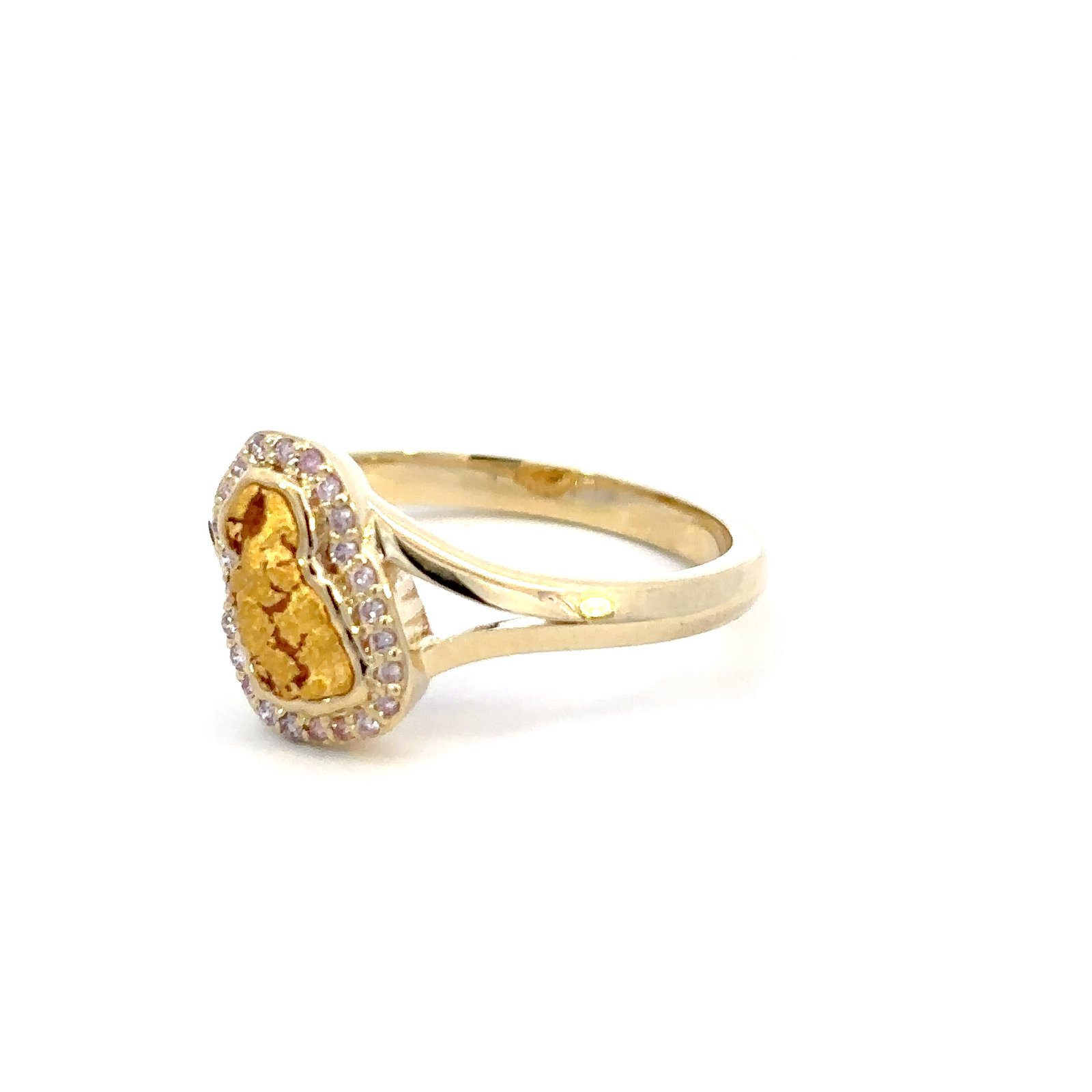 9K Yellow Gold Ring with Australian Nugget 0.43g and 24 Round Argyle Pink Diamonds TDW 0.09 Carat - Image 2