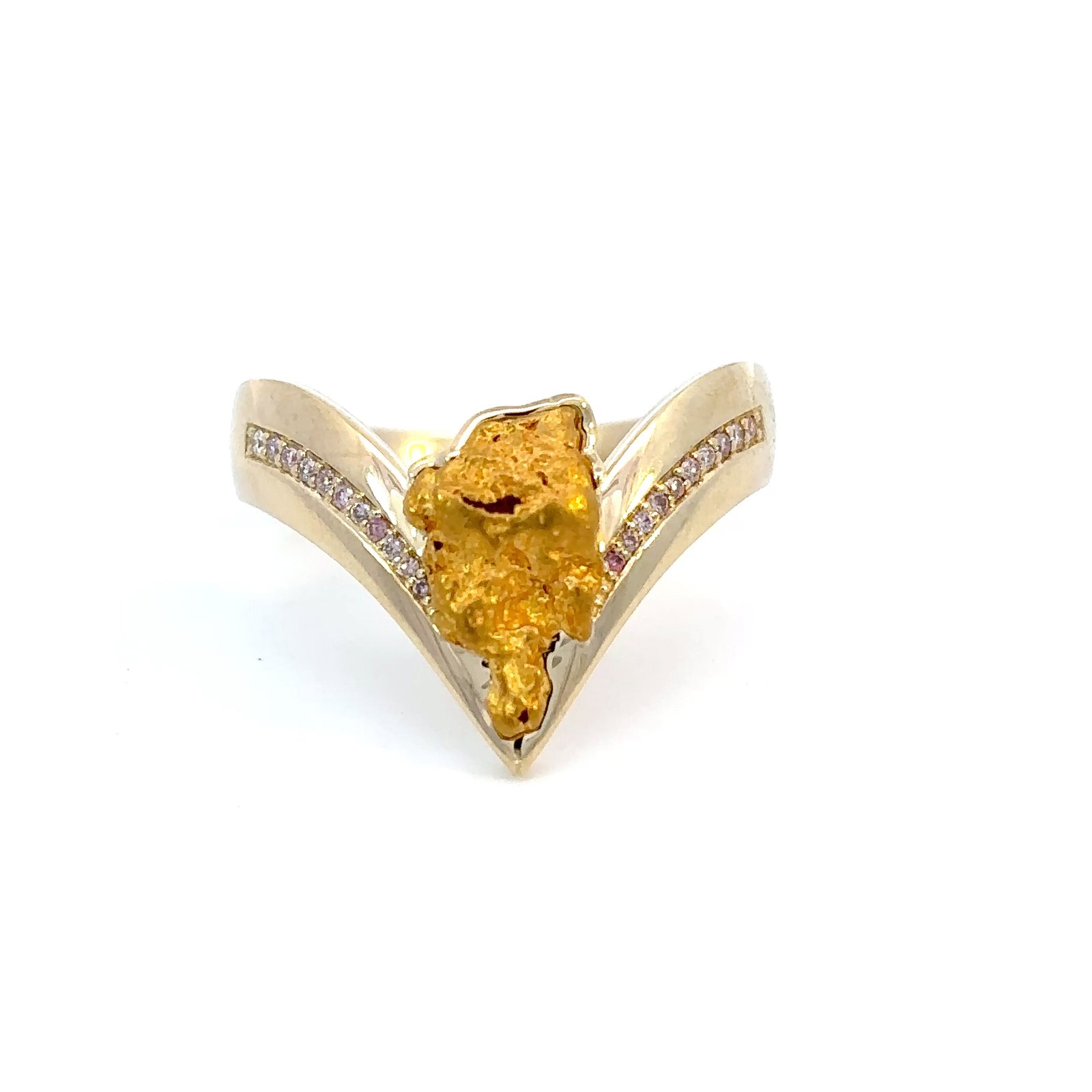 9K Yellow Gold Ring with Australian Nugget 1.06g and 21 Round Argyle Pink Diamonds TDW 0.06 Carat