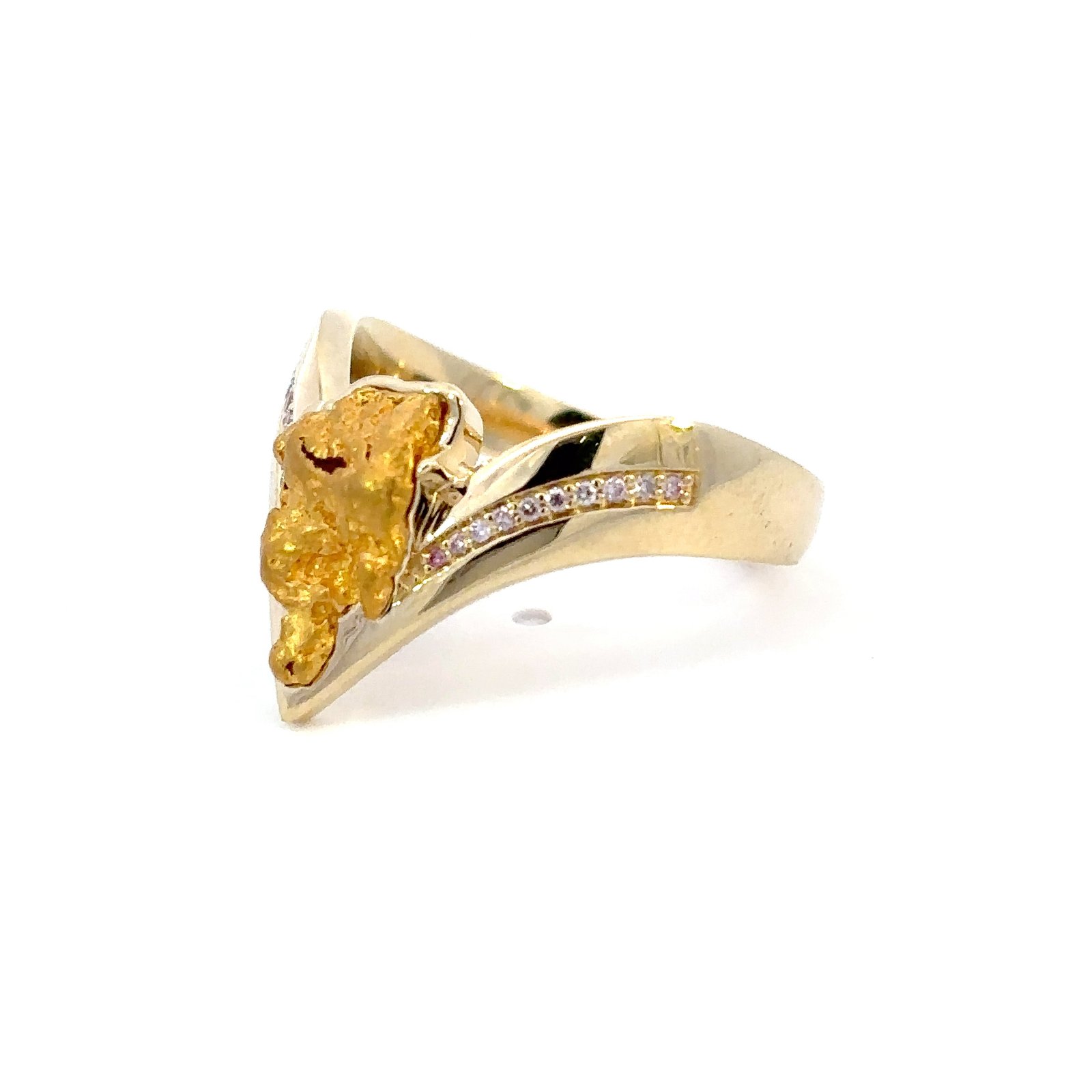 9K Yellow Gold Ring with Australian Nugget 1.06g and 21 Round Argyle Pink Diamonds TDW 0.06 Carat - Image 2