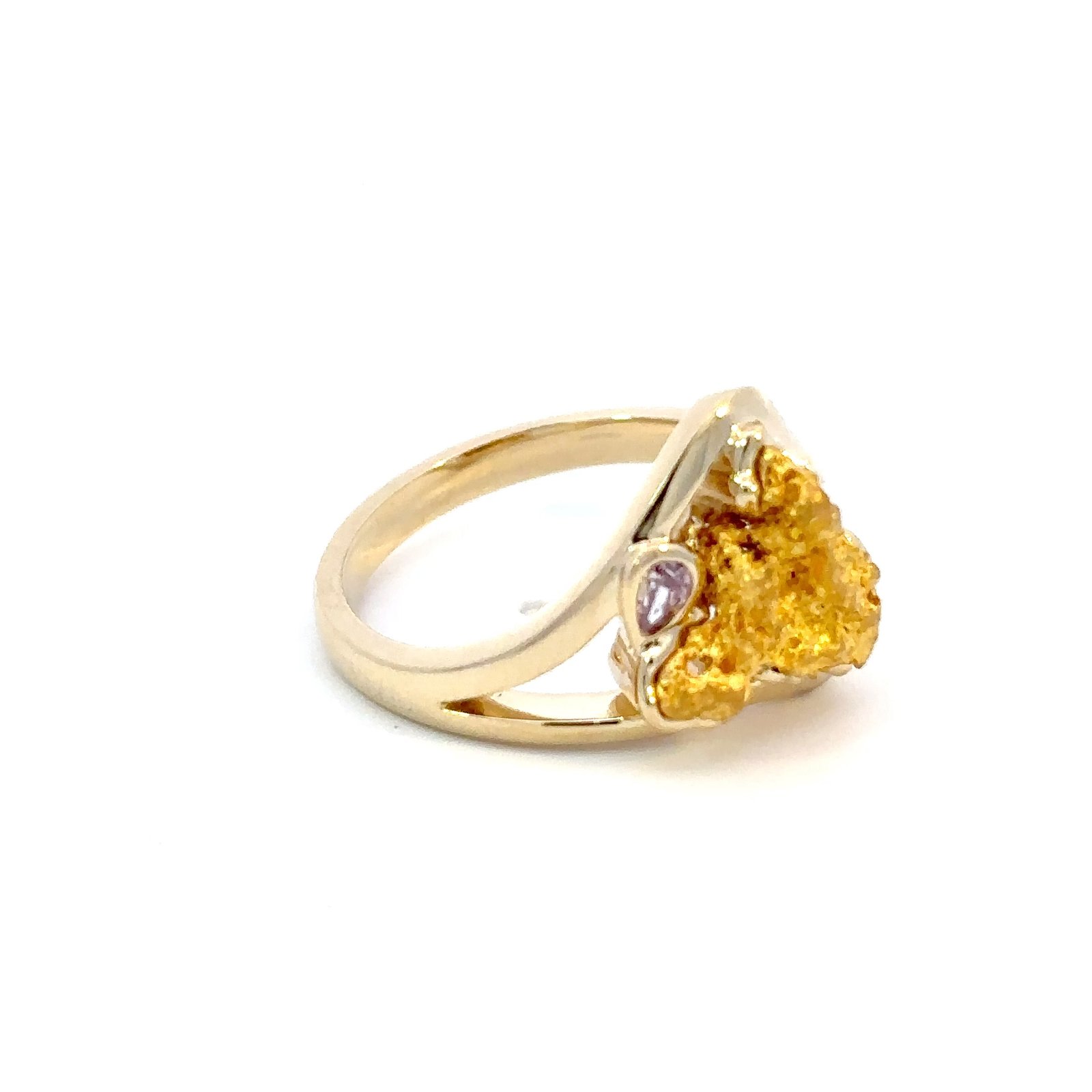 9K Yellow Gold Ring with Australian Nugget 1.41g and Purple Pink Diamond 0.08 Carat - Image 3