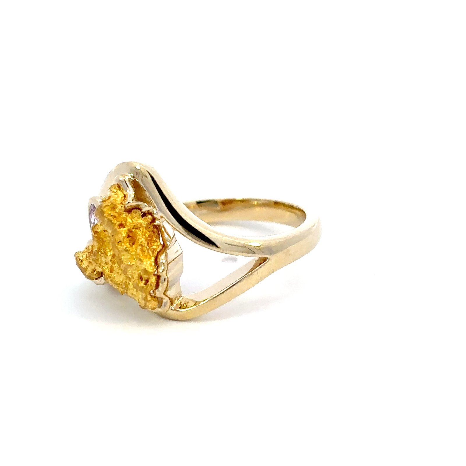 9K Yellow Gold Ring with Australian Nugget 1.41g and Purple Pink Diamond 0.08 Carat - Image 2