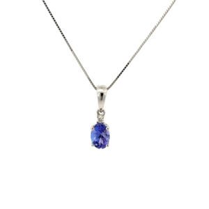 10K White Gold Pendant Oval Tanzanite 0.93 Carat and Round White Diamond 0.02 Carat